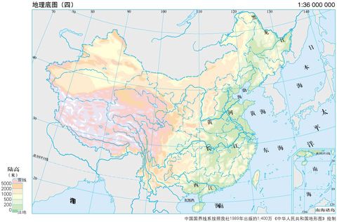 Mapa físico de China 1989