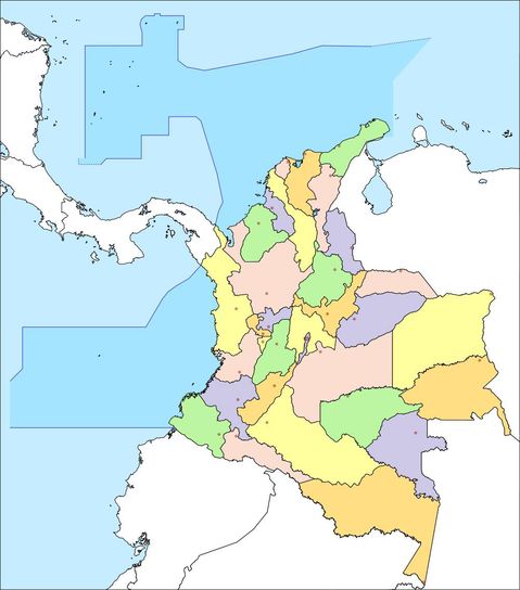 Colombia blank political map 2008