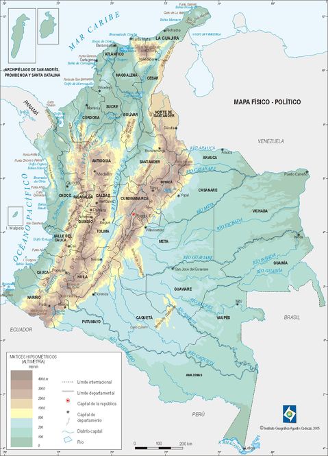 Mapa físico de Colombia