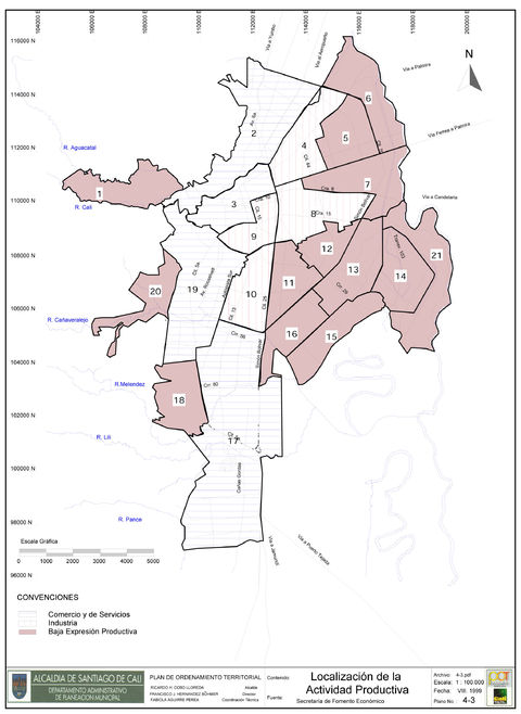 Location of productive activity in Cali 1999