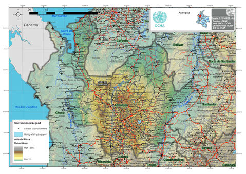 Mapa físico de Antioquia