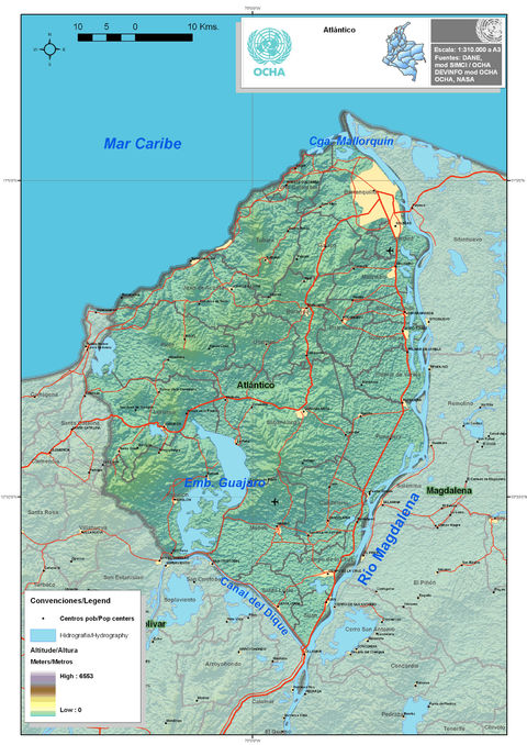 Mapa físico del Atlántico