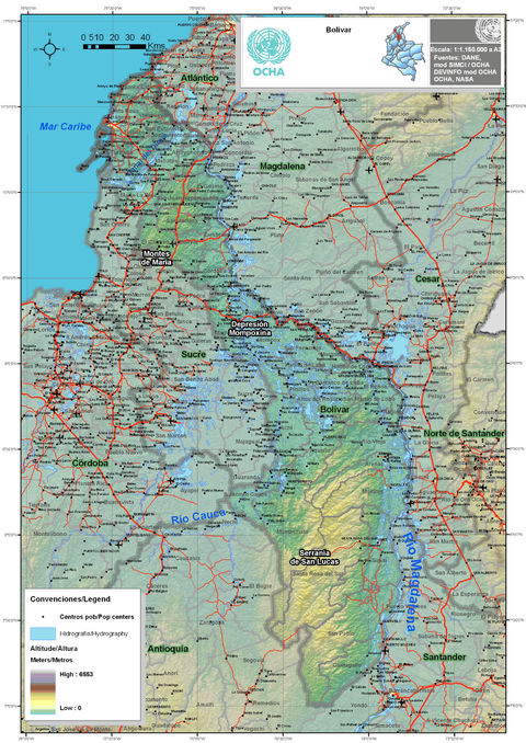 Mapa físico de Bolívar