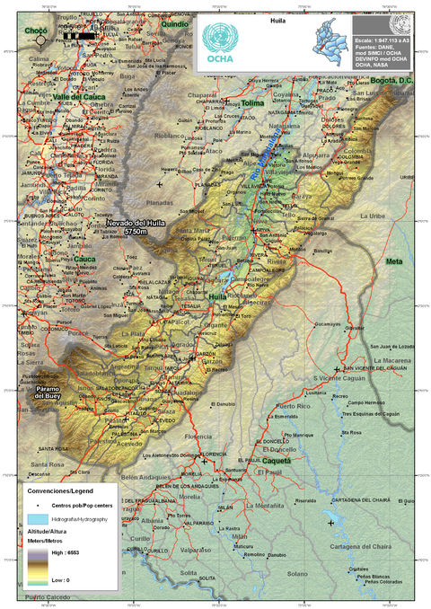 Mapa físico del Huila