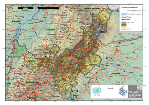 Mapa físico de Boyacá