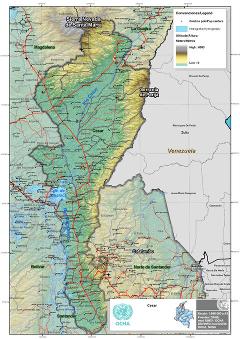 Mapa físico del Cesar