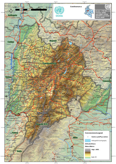 Mapa físico de Cundinamarca