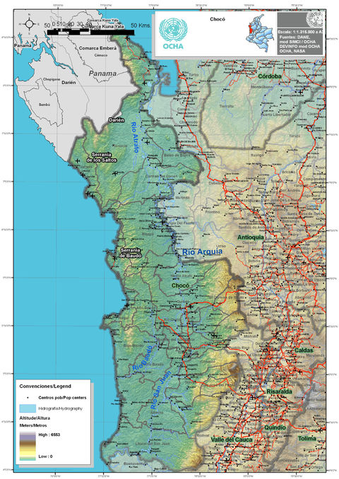 Mapa físico del Chocó