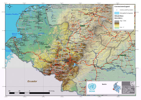 Physical map of Nariño