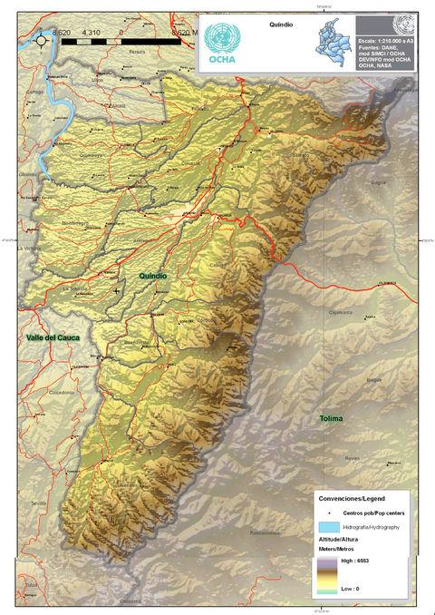 Mapa físico del Quindío