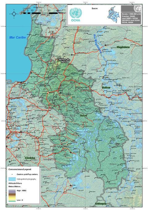 Mapa físico de Sucre