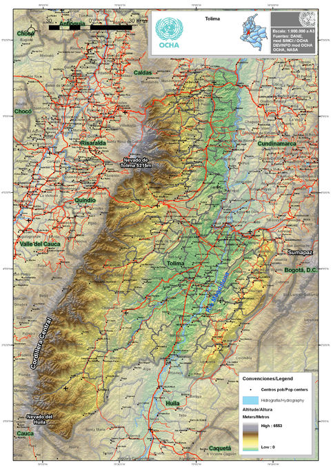 Physical map of Tolima