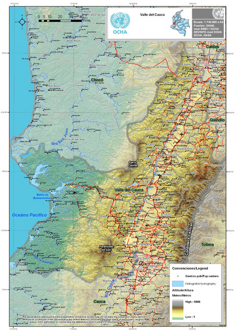 Mapa físico del Valle del Cauca