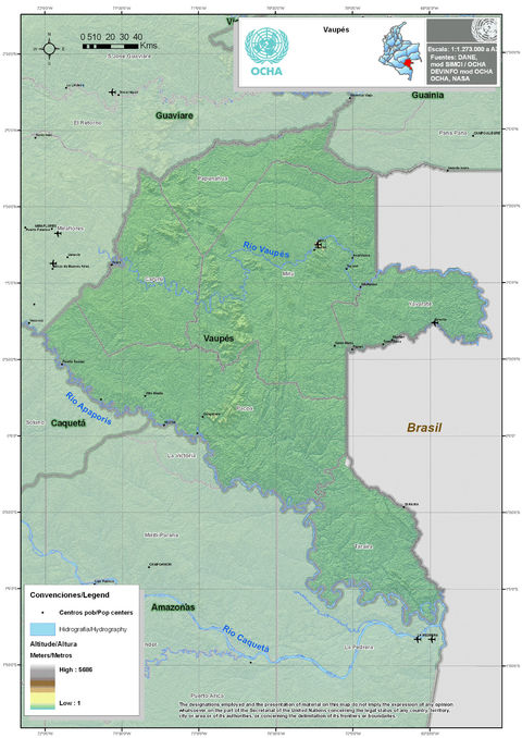 Mapa físico del Vaupés