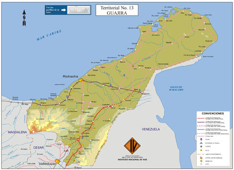 Mapa de carreteras de La Guajira