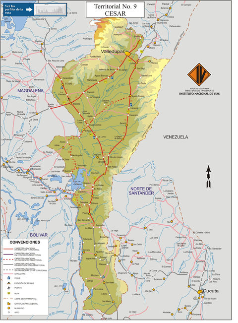 Mapa de carreteras del Cesar