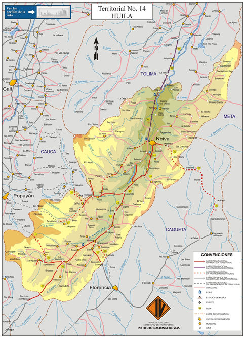 Mapa de carreteras del Huila