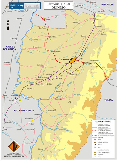 Mapa de carreteras del Quindío