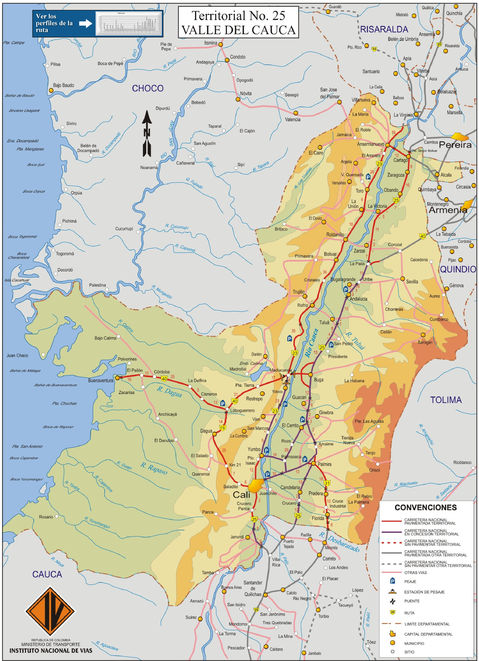 Mapa de carreteras del Valle del Cauca