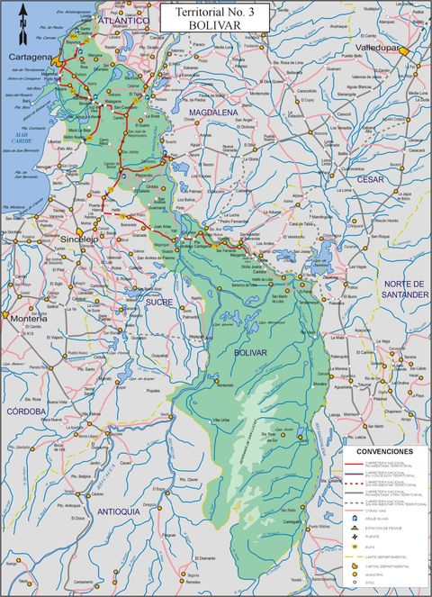 Mapa de carreteras de Bolívar