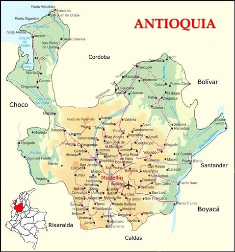 Mapa de carreteras de Antioquia