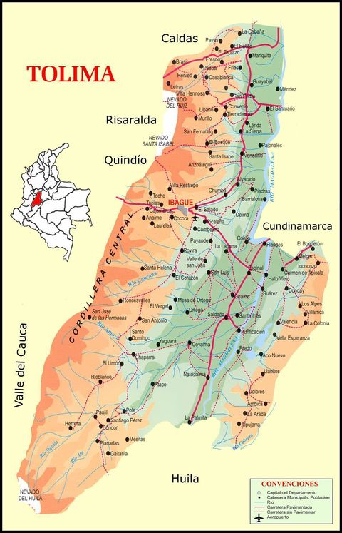 Mapa del carreteras de Tolima