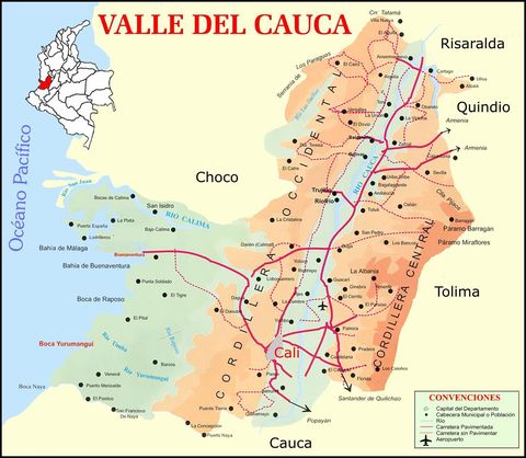 Mapa de carreteras del Valle del Cauca