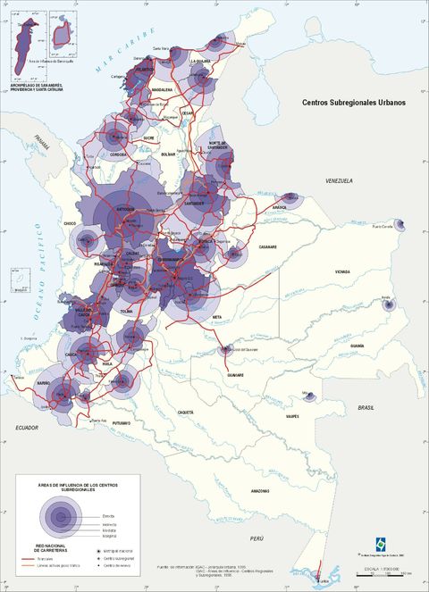 Centros subregionales urbanos de Colombia