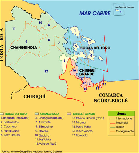 Mapa político de Bocas del Toro