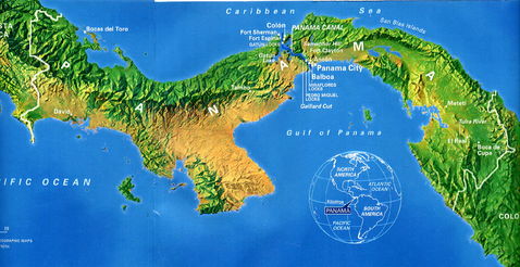 Physical map of Panama