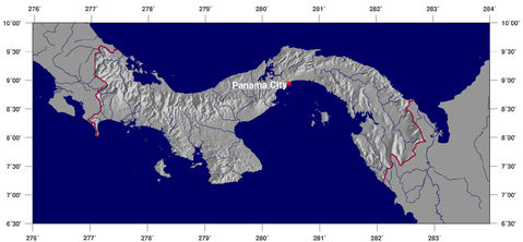 Mapa en relieve sombreado de Panamá