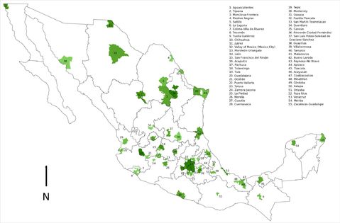 Mapa de las zonas metropolitanas de México