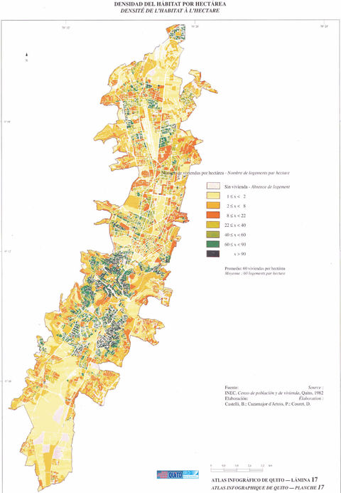 Densidad del hábitat por hectárea en Quito 1982