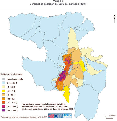 Densidad de población del Distrito Metropolitano de Quito