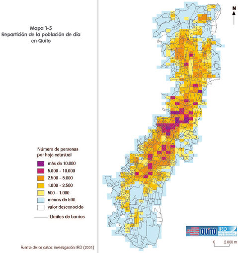 Distribution of the population of Quito in the day 2001