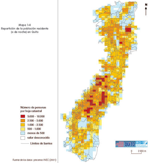 Distribution of the population of Quito at night 2001