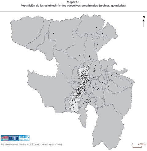 Establecimientos educativos preprimarios en en el Distrito Metropolitano de Quito 2001