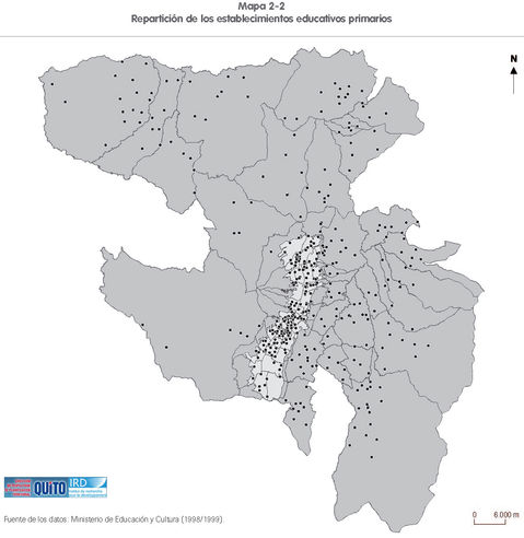 Distribution of primary educational facilities in the Metropolitan District of Quito 2001