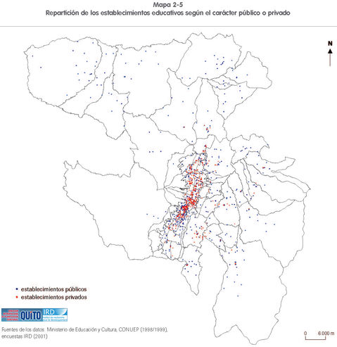 Establecimientos educativos público e privado en el Distrito Metropolitano de Quito 2001