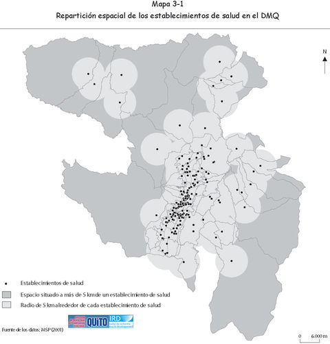 Health facilities in the Metropolitan District of Quito 2001