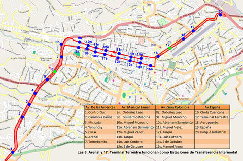 Tram planned route in the city of Cuenca 2011