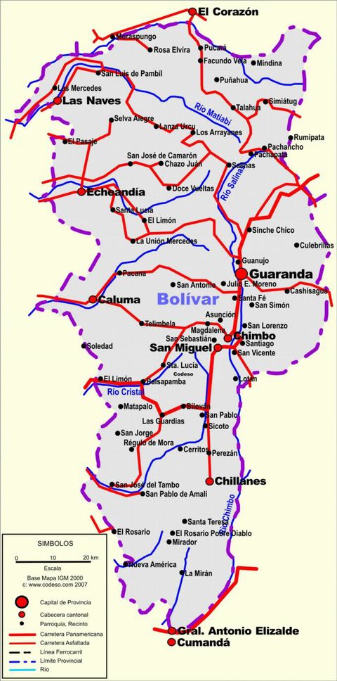 Mapa de carreteras de Bolívar