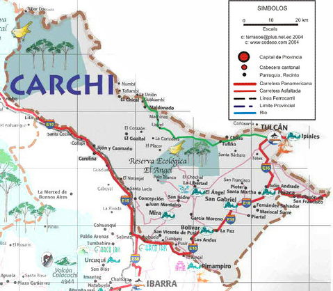 Mapa de carreteras de Carchi