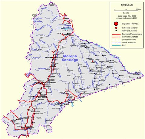 Mapa de carreteras de Morona Santiago