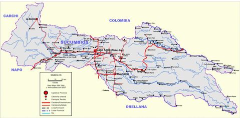 Mapa de carreteras de Sucumbíos