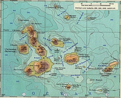 Mapa físico de las Islas Galápagos