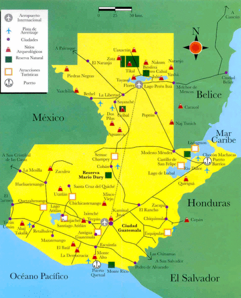 Mapa turístico de Guatemala