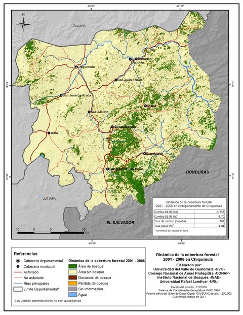 Cobertura forestal en el Departamento de Chiquimula 2001-2006