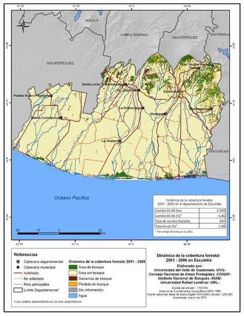 Cobertura forestal en el Departamento de Escuintla 2001-2006