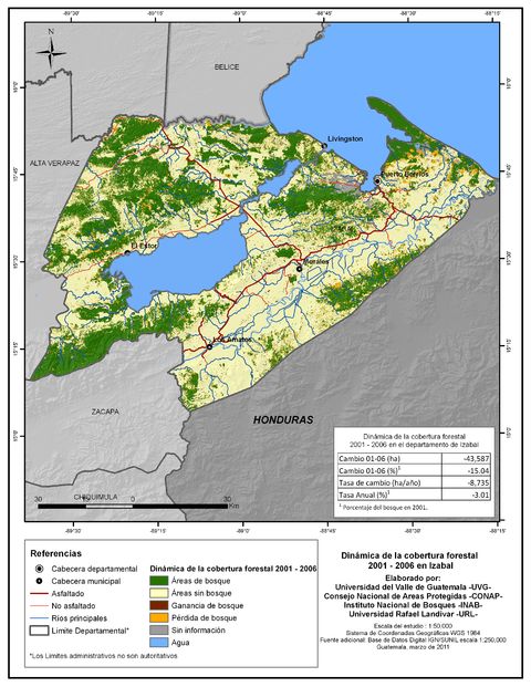 Cobertura forestal en el Departamento de Izabal 2001-2006